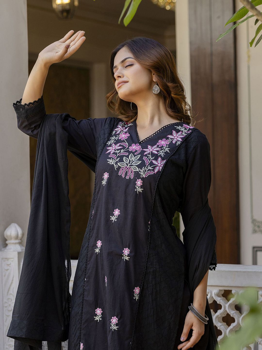 Anouk Women Embroidered Regular Phulkari Pure Cotton Kurta with Pyjamas & With Dupatta