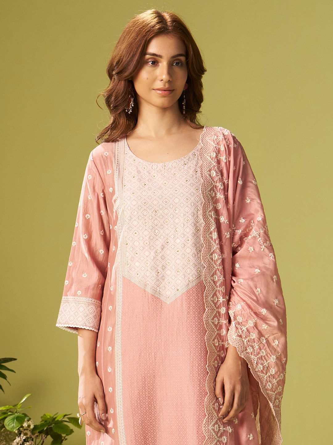 Indo Era Women Ethnic Motifs Embroidered Thread Work Kurta with Trousers & Dupatta