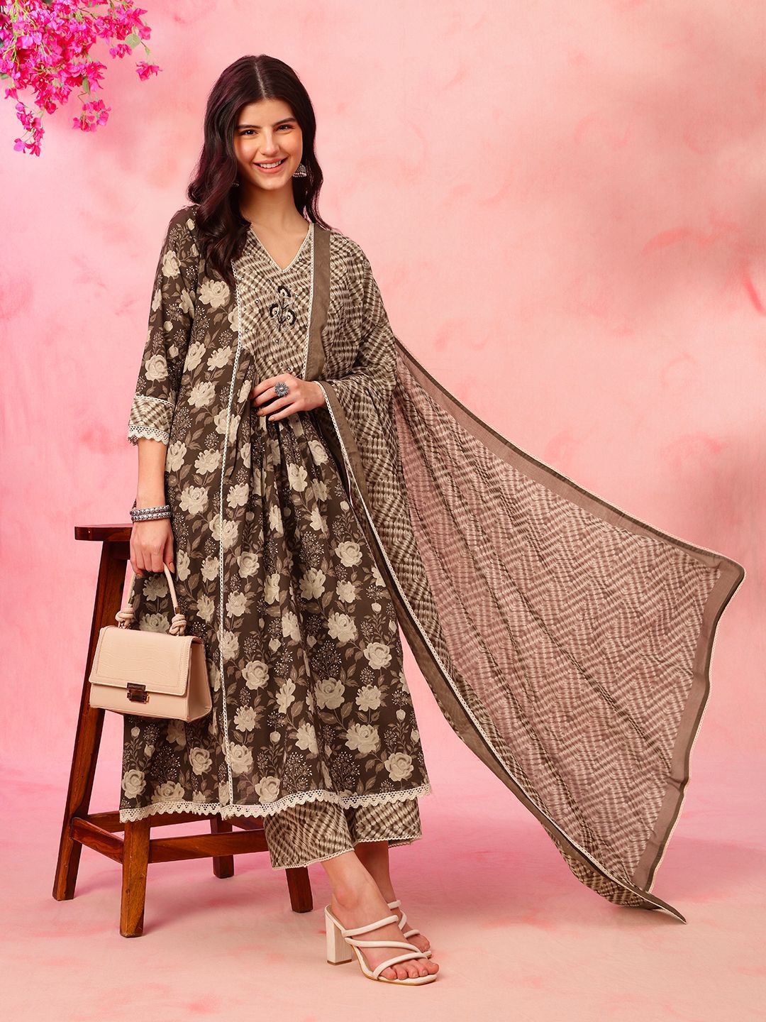 Anouk Women Floral Embroidered Cotton Kurta with Pyjama & Dupatta