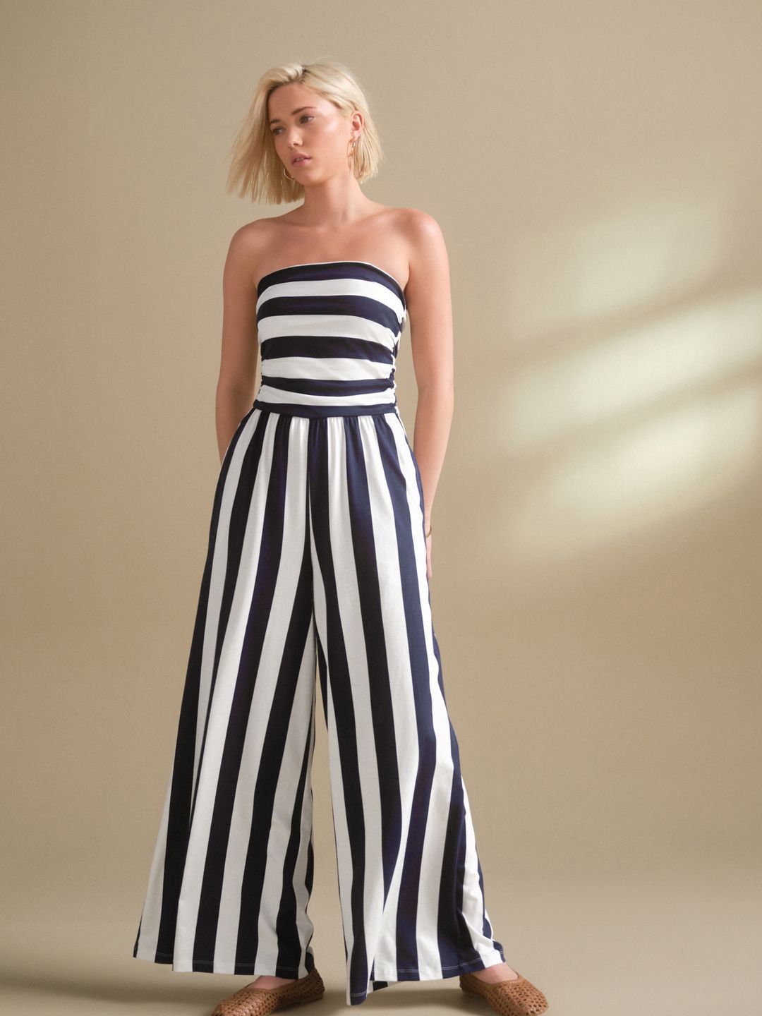 NEXT Strapless Striped Pure Cotton Basic Jumpsuit-image-47