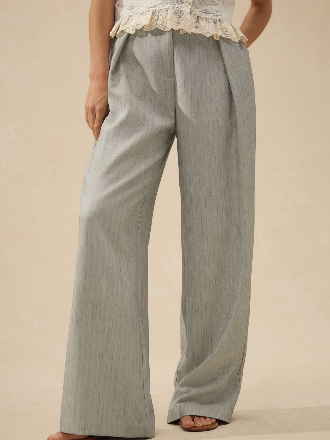 NEXT Women Textured Pleated Casual Trousers-picture-27