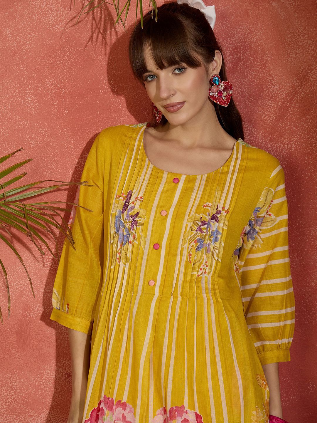 Indo Era Women Floral Printed Pure Cotton Kurta with Trousers