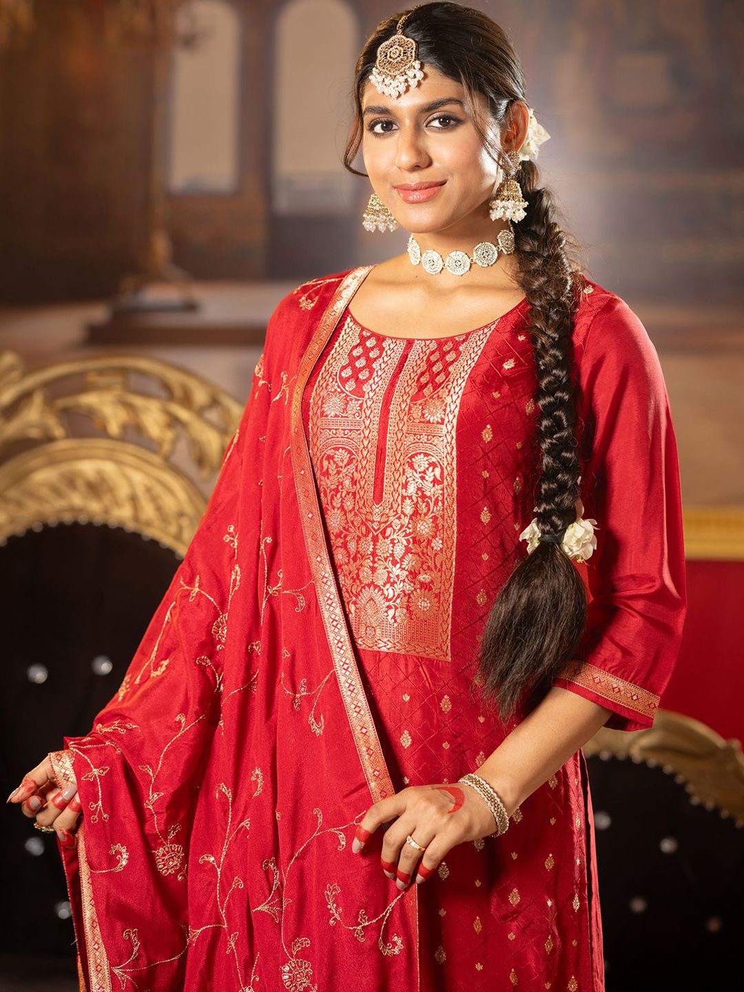 Indo Era Women Regular Kurta with Trousers & With Dupatta