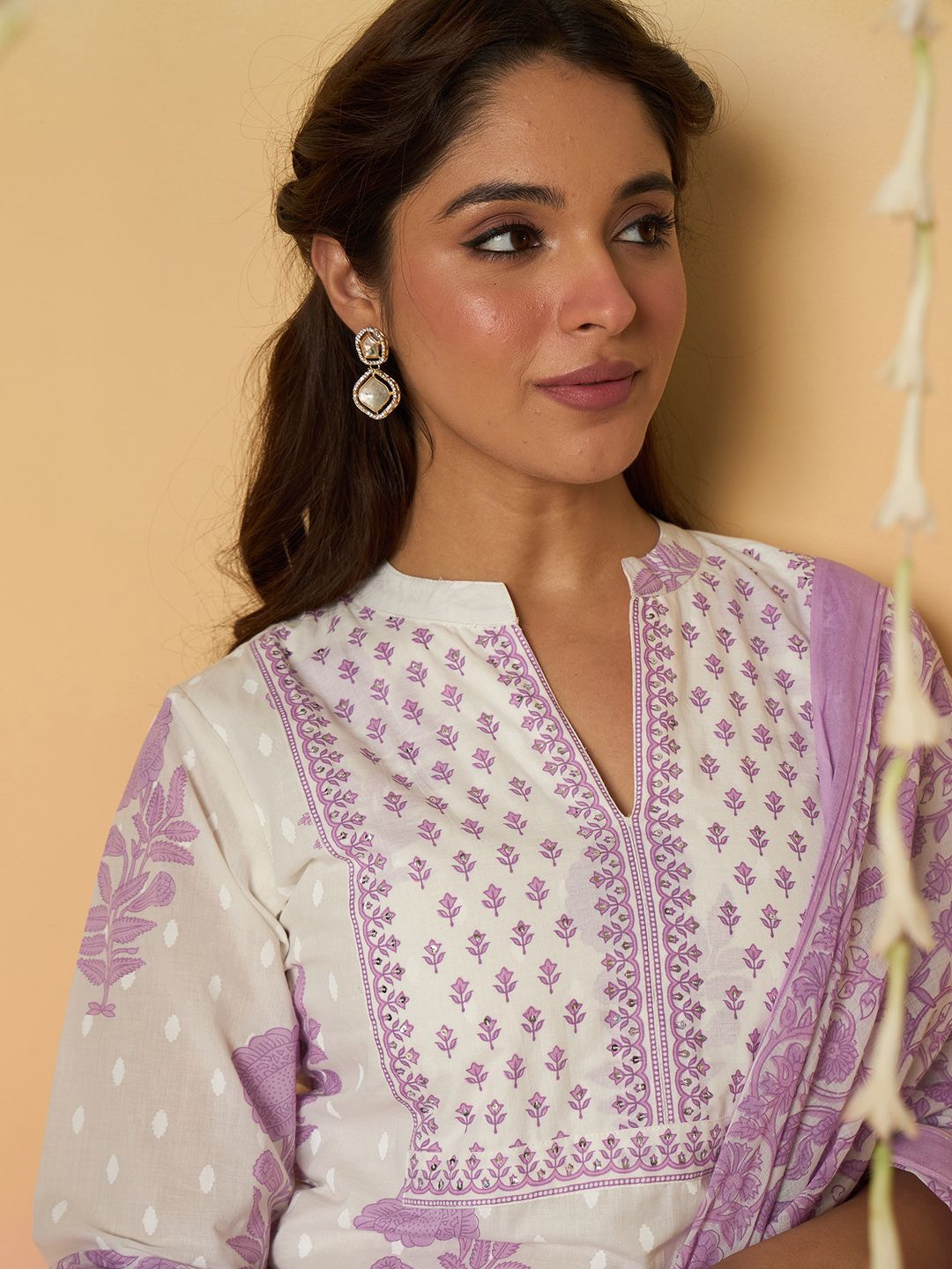 Indo Era Women Floral Printed Pure Cotton Kurta with Trousers & With Dupatta