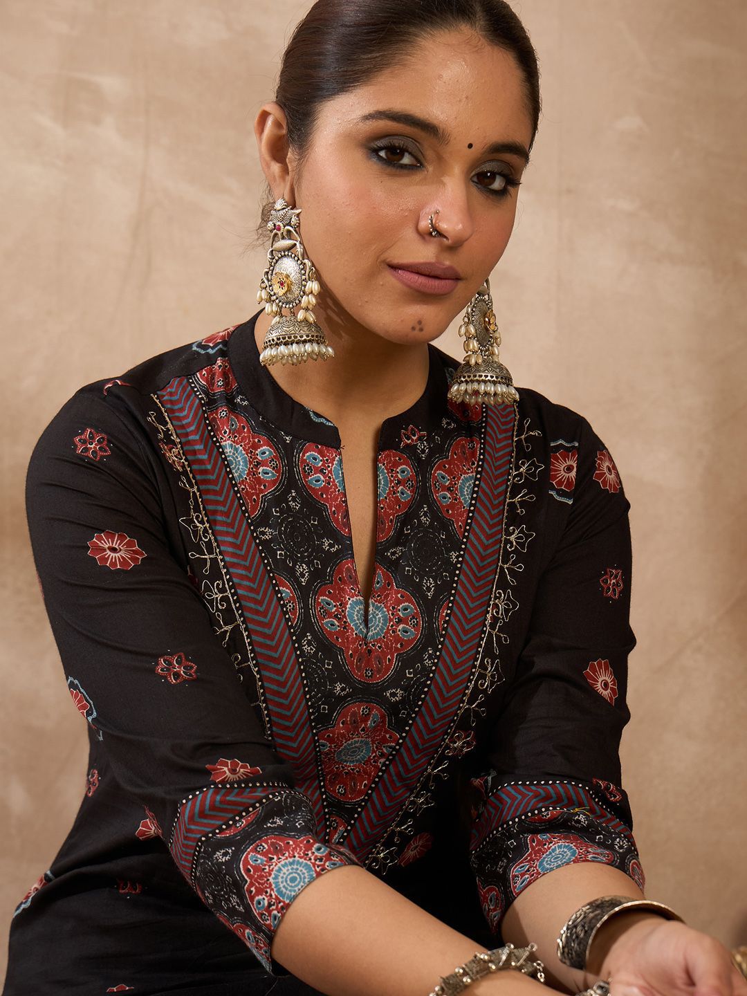 Indo Era Printed Pure Cotton Round Neck Tunic With Trousers Co-Ords-picture-41