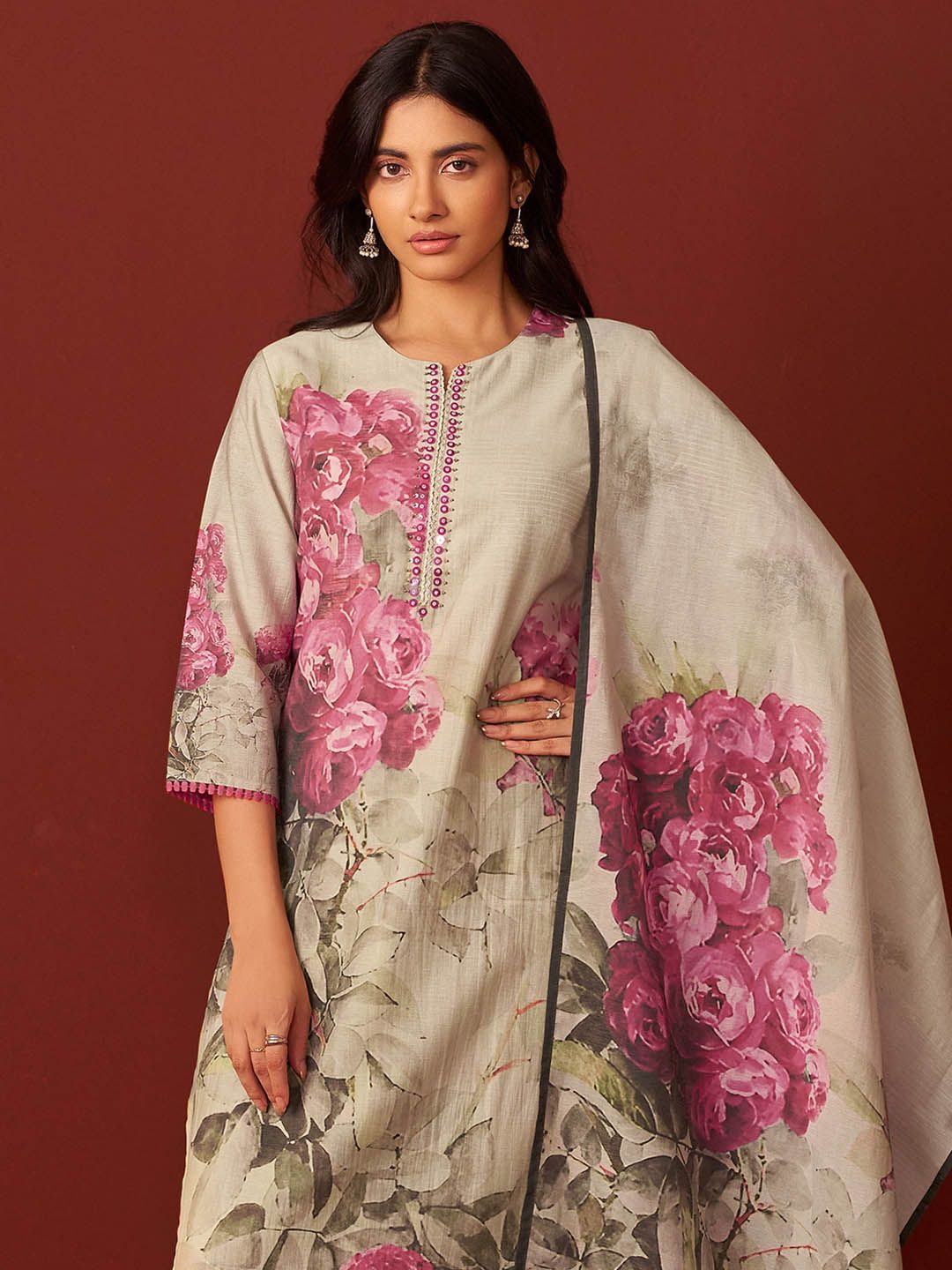 Indo Era Women Floral Printed Kurta with Trousers & Dupatta