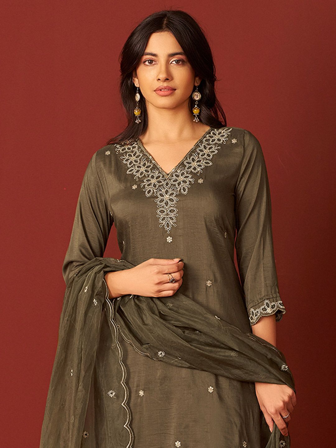 Indo Era Women Ethnic Motifs Embroidered Regular Sequinned Kurta with Trousers & Dupatta
