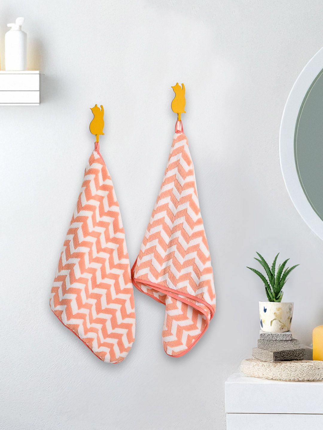 MARKET99 2Pcs Pink & White Stripe Hand Towels-picture-26