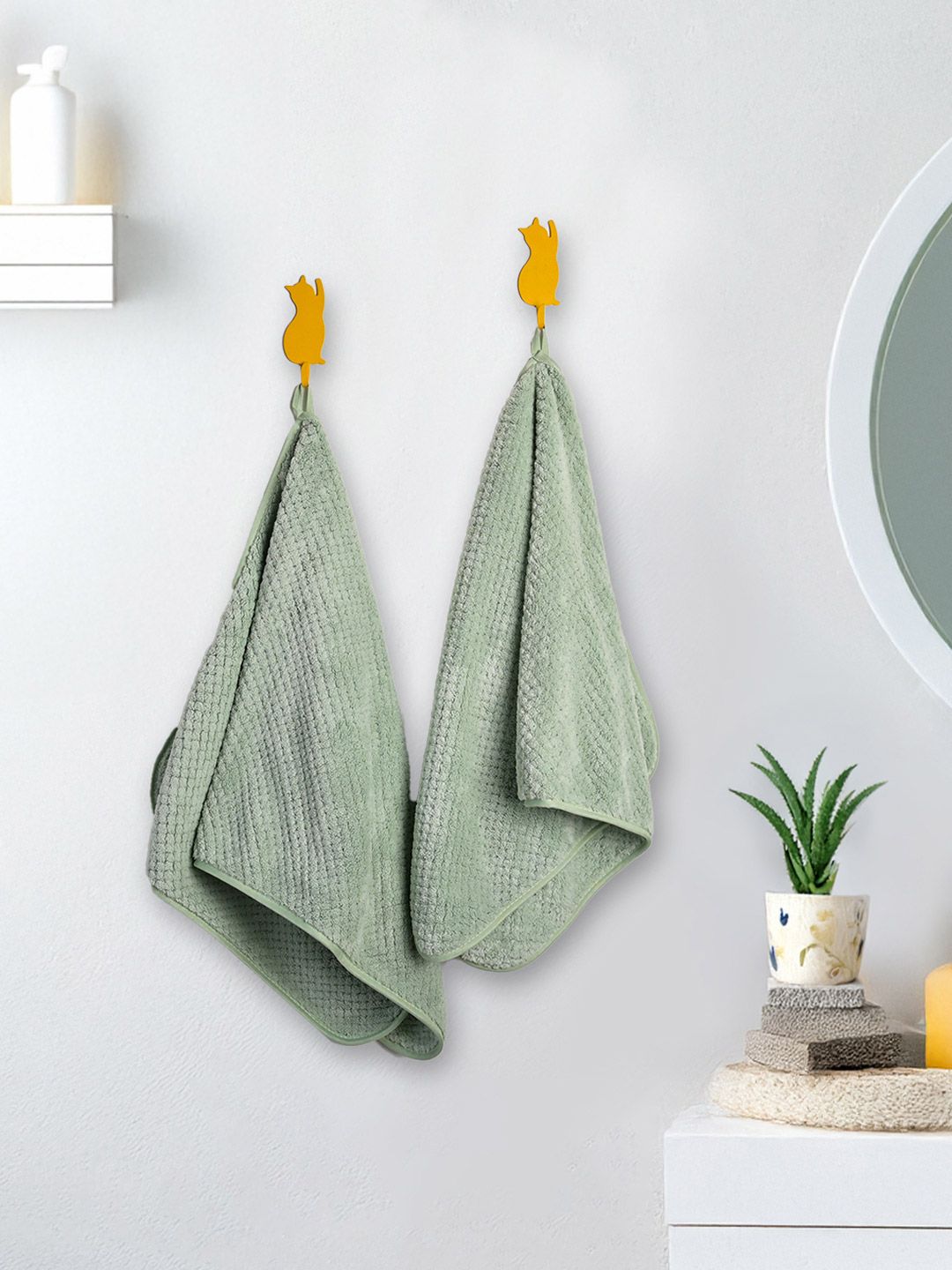 MARKET99 2Pcs Mint Green Plain Hand Towels-picture-11
