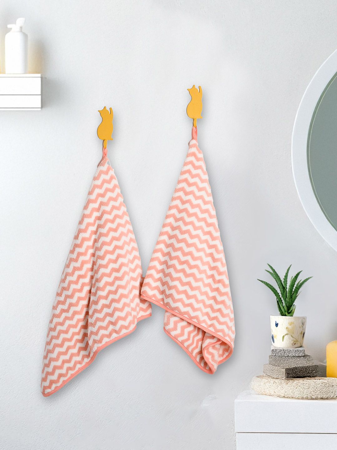 MARKET99 2Pcs Pink & White Striped Hand Towels-picture-25