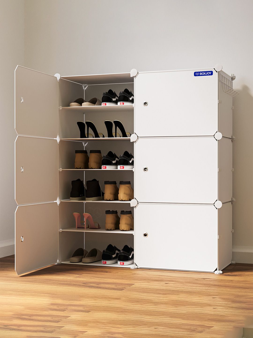 BOXJOY White Waterproof & Dustproof 12-Shelf Shoe Rack With Doors