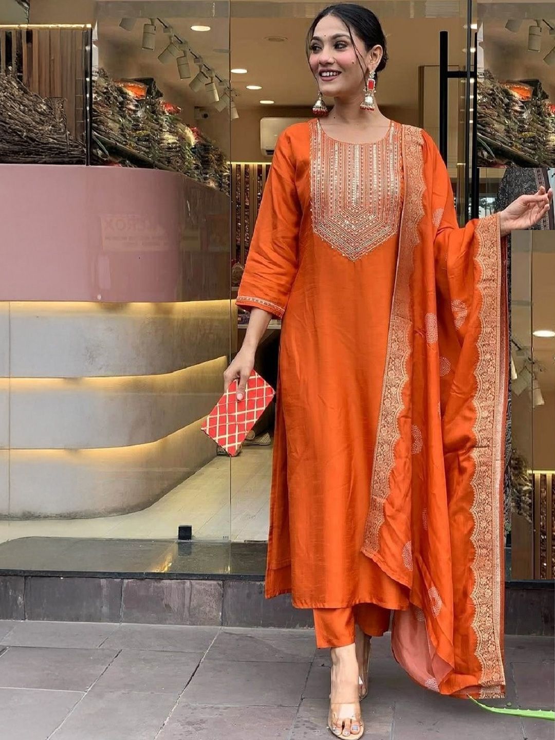 SRILICA Women Embroidered Beads and Stones Kurta with Trousers & With Dupatta