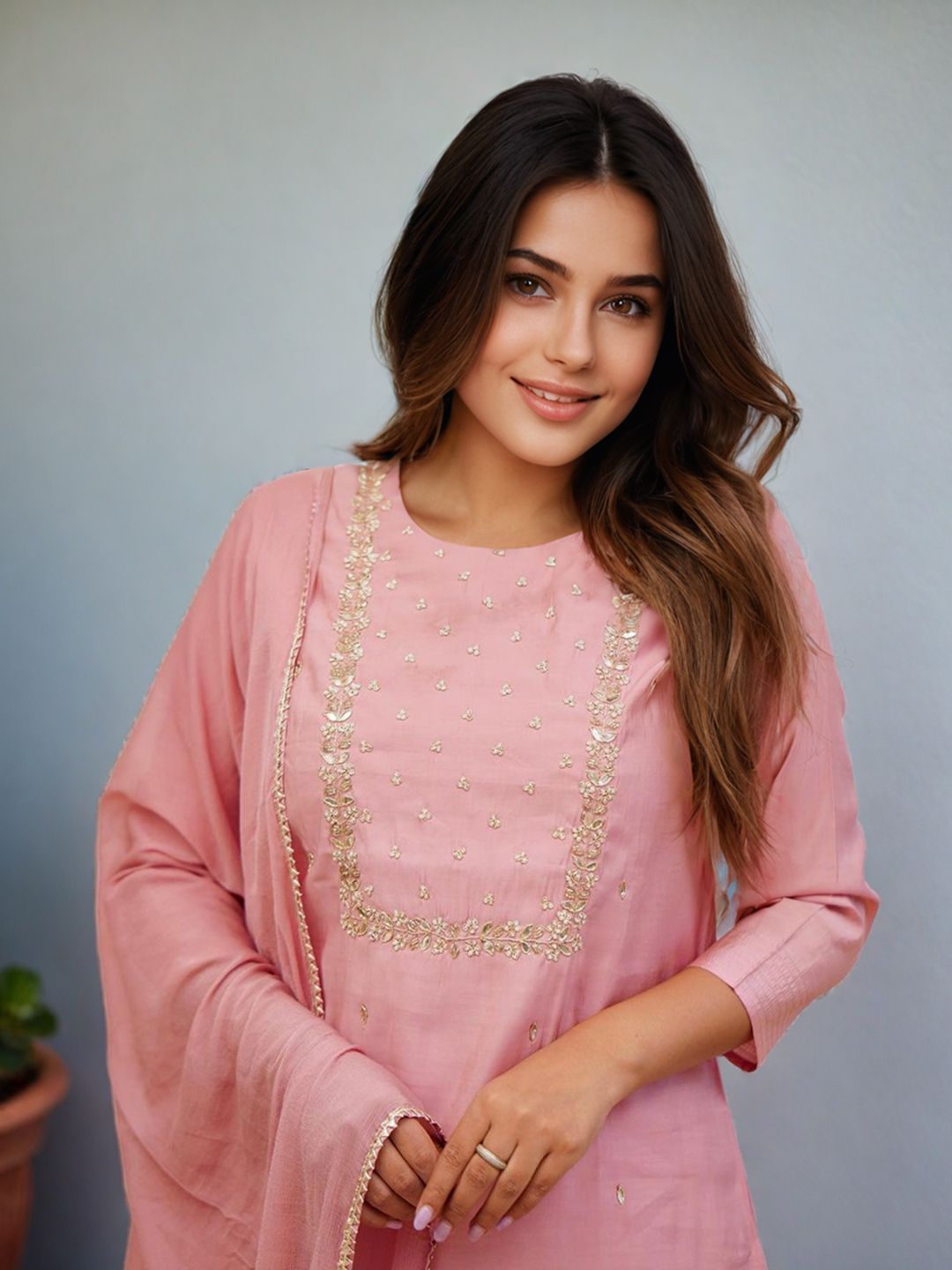 SZN Women Peach Viscose Rayon Kurta Sets