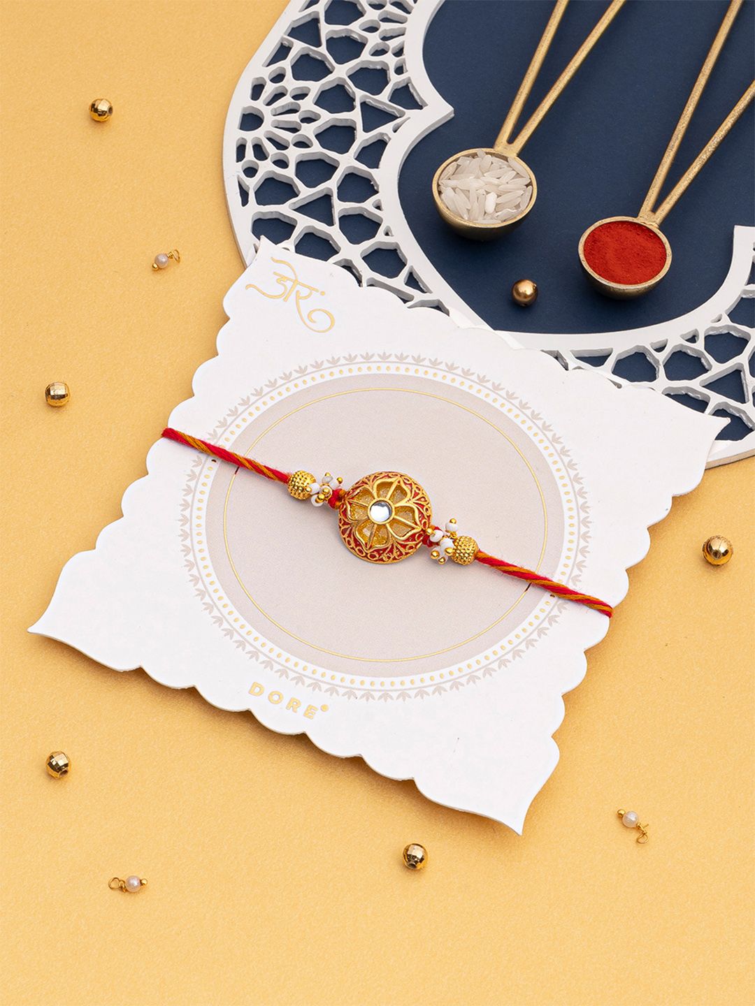 Dore Crimson Artisanal Floral Jaipuri Meenakari Rakhi Set with Roli Chawal-picture-13