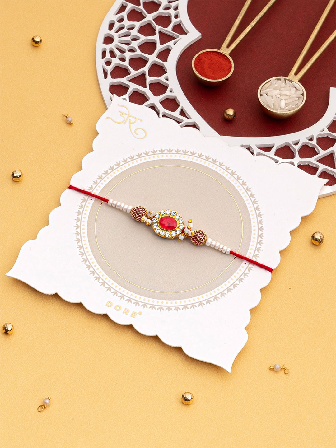 Dore Rakhi For Brother Rakhi For Bhaiya Red Sapphire Thread Rakhi-picture-32