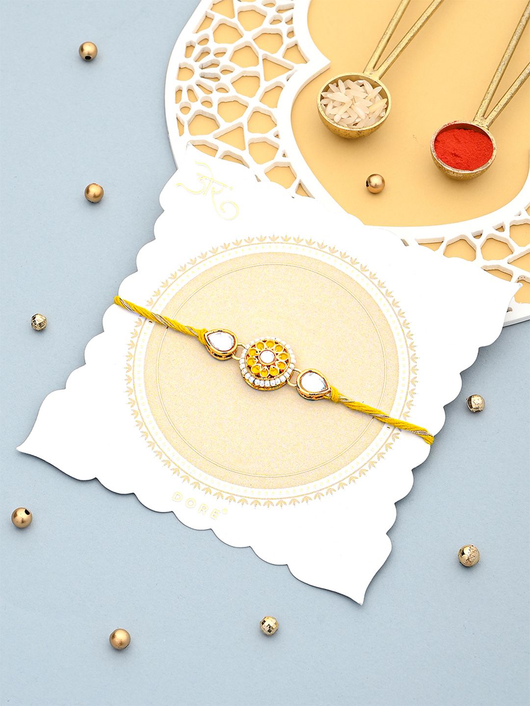 Dore Yellow Jaipuri Meenakari Floral Thread Rakhi-picture-18