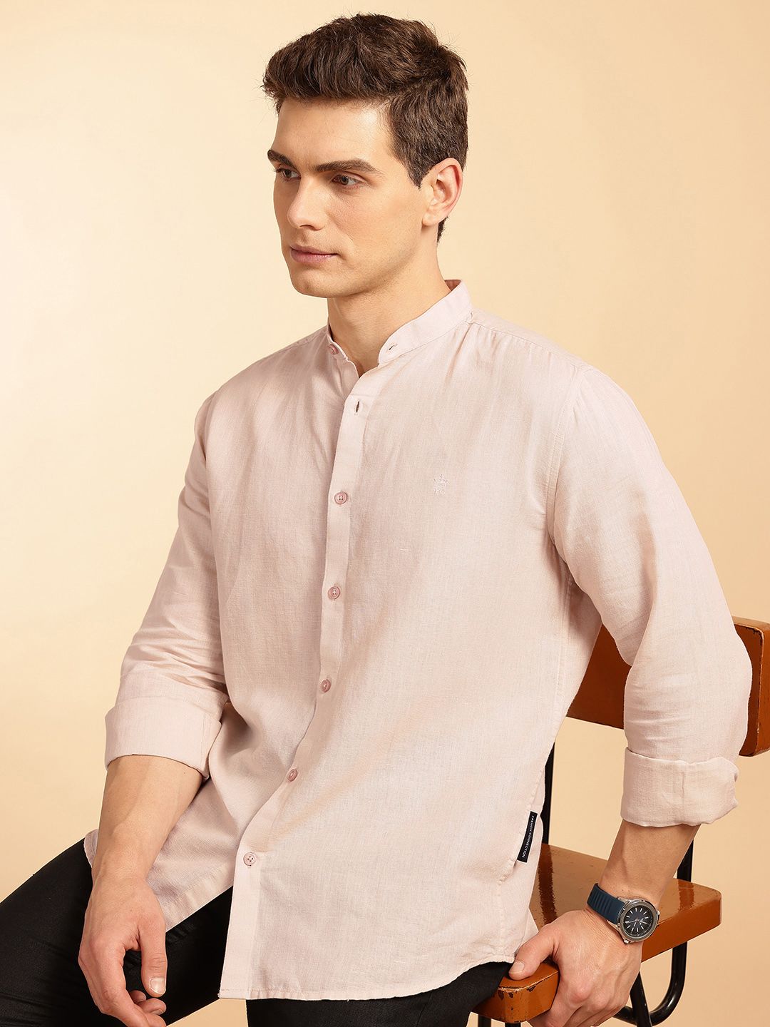 French Connection Slim Fit Mandarin Collar Linen Shirt-picture-39