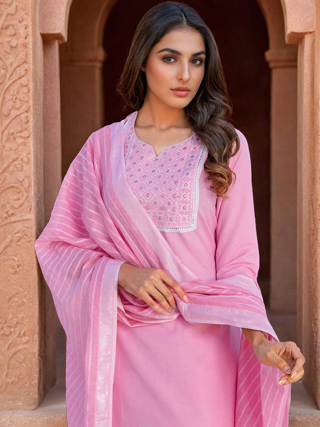 SANISA Women Ethnic Motifs Embroidered Mirror Work Kurta with Trousers & With Dupatta-picture-31