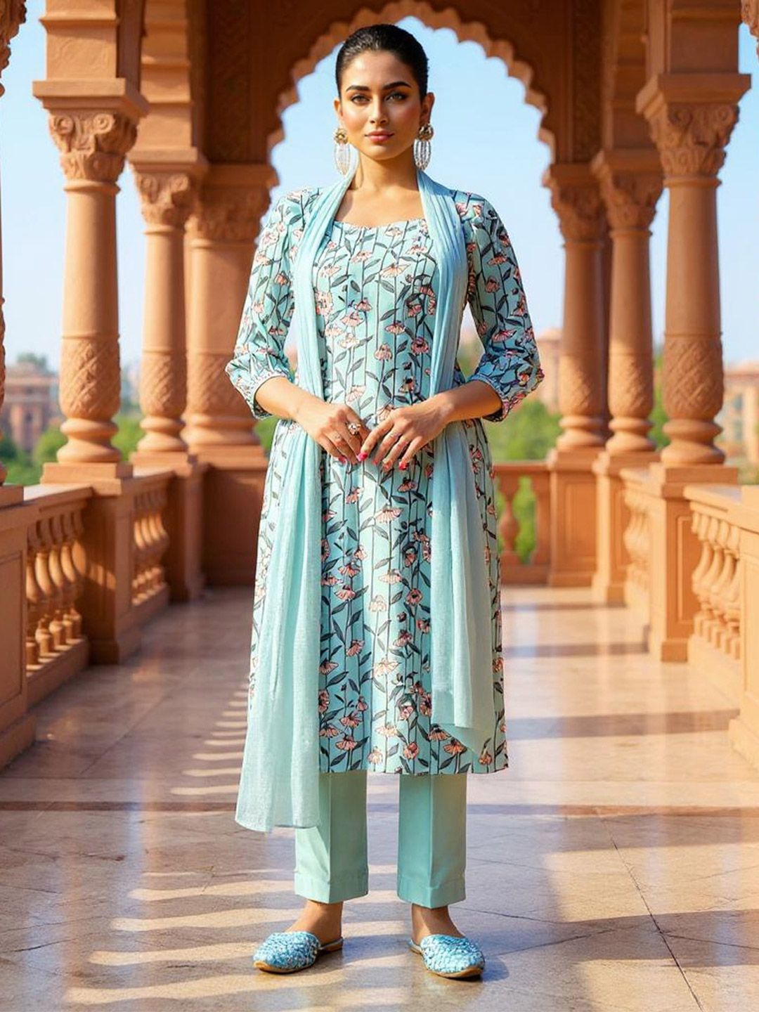SZN Floral Printed Straight Kurta With Trousers And Dupatta