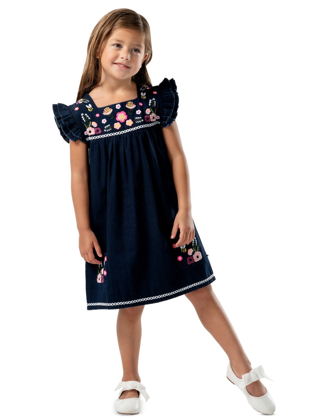Cherry Crumble Girl Floral Embroidered Cotton Empire Dress-picture-17