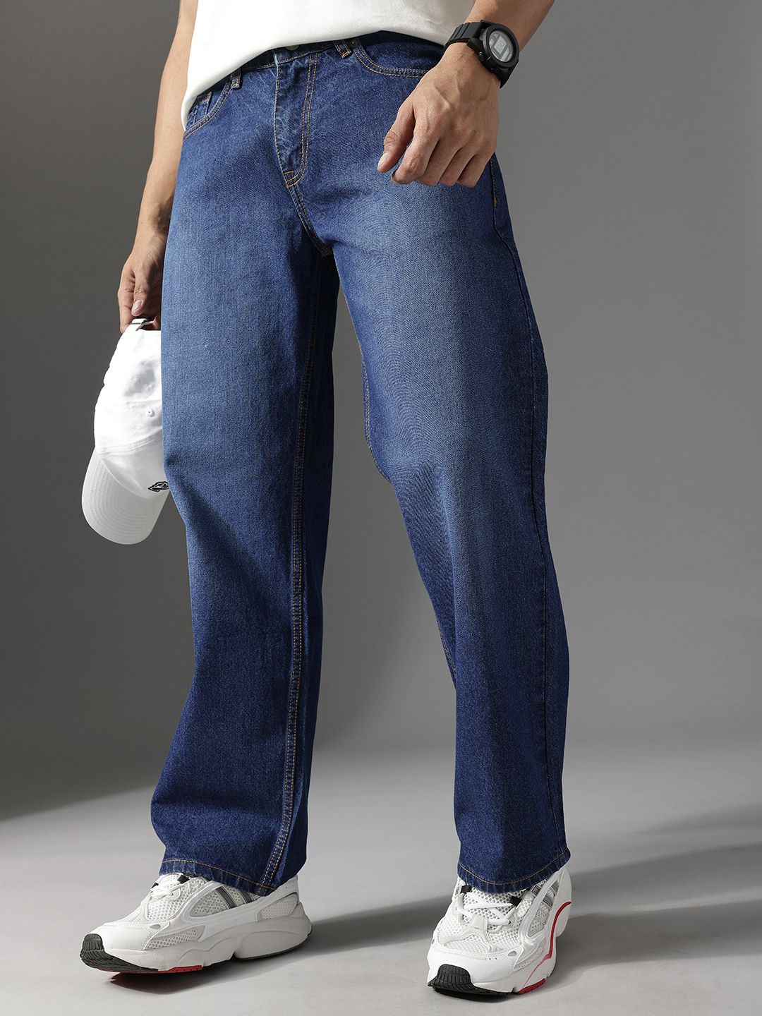 FCUK Men Smart Mid-Rise Light Fade Baggy Pure Cotton Jeans-picture-36