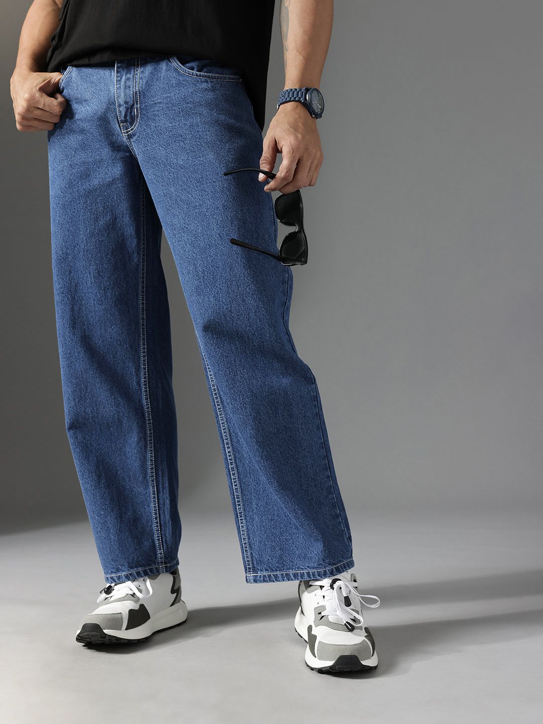 FCUK Men Smart Mid-Rise Pure Cotton Baggy Jeans-picture-24