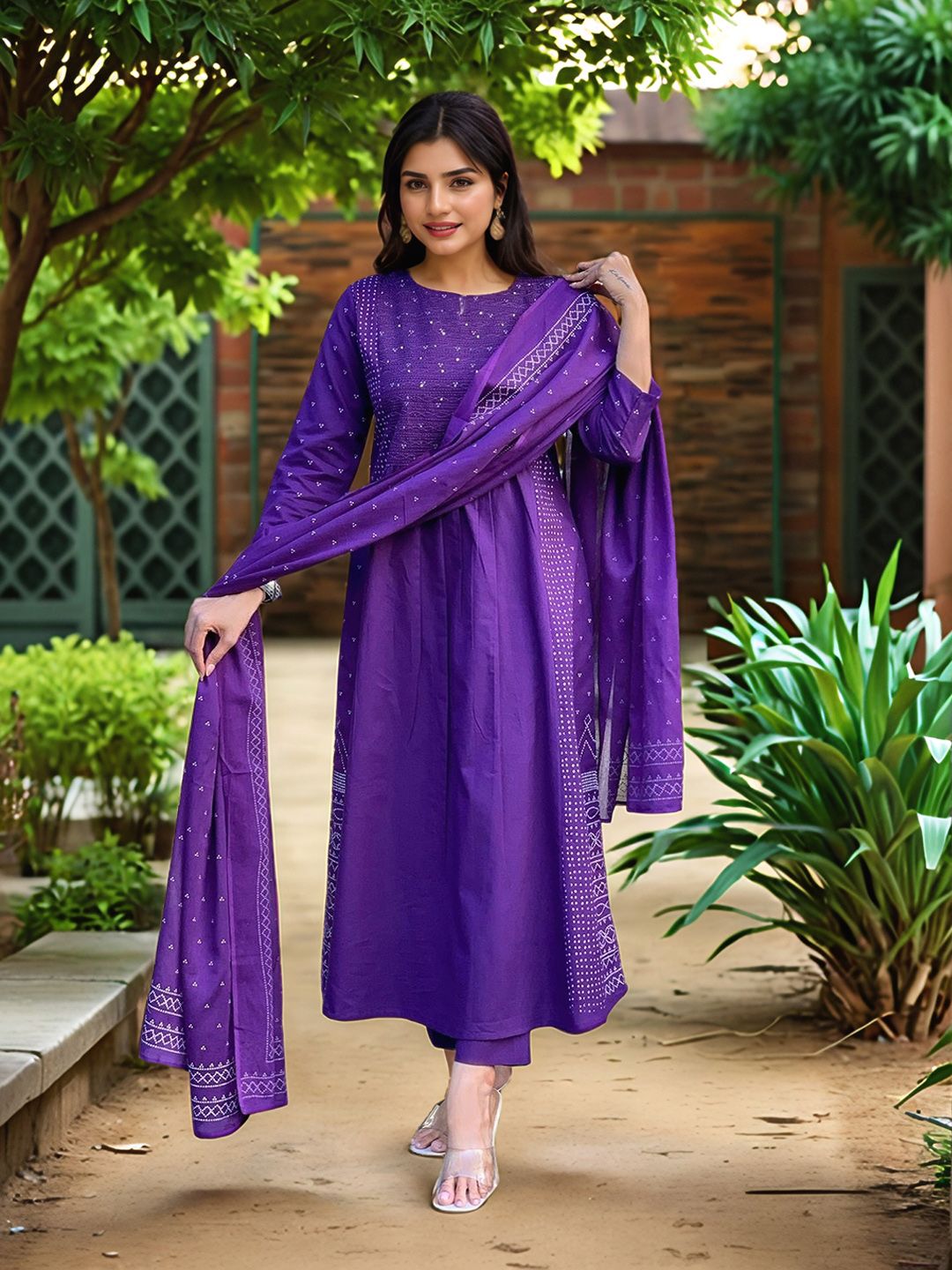 Aaghnya Women Ethnic Motifs Printed Thread Work Kurta with Palazzos & Dupatta