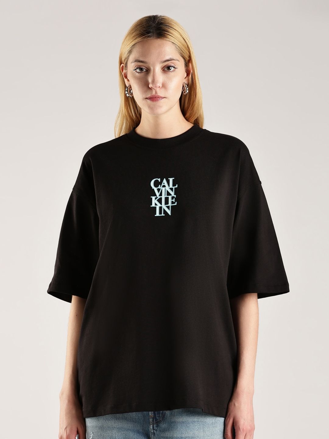 Calvin Klein Jeans Women Brand Logo Printed Drop-Shoulder Sleeves T-shirt-picture-12