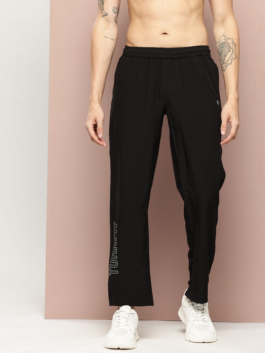 TURNFIT Men Reflective Typography Printed Straight Fit Training Track Pants-picture-24