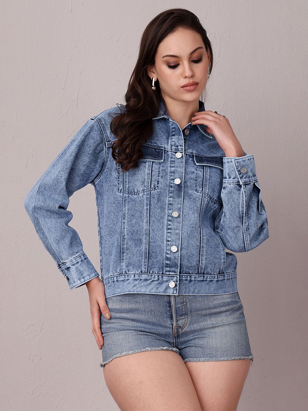 Miss Chase Women Washed Denim Jacket