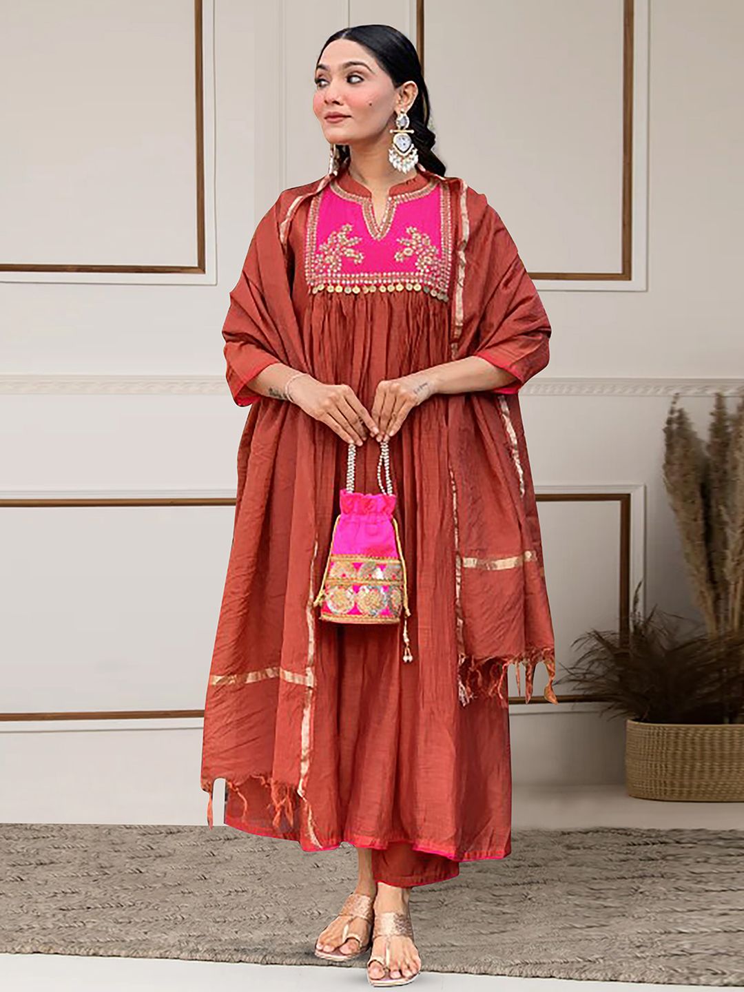 Moda Rapido Women Embroidered Regular Kurta with Trousers & With Dupatta