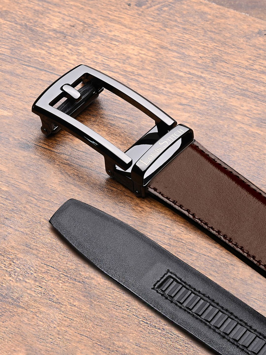 LOUIS STITCH Premium VT Leather Gunmetal Black Buckle Auto Lock Belt-picture-28