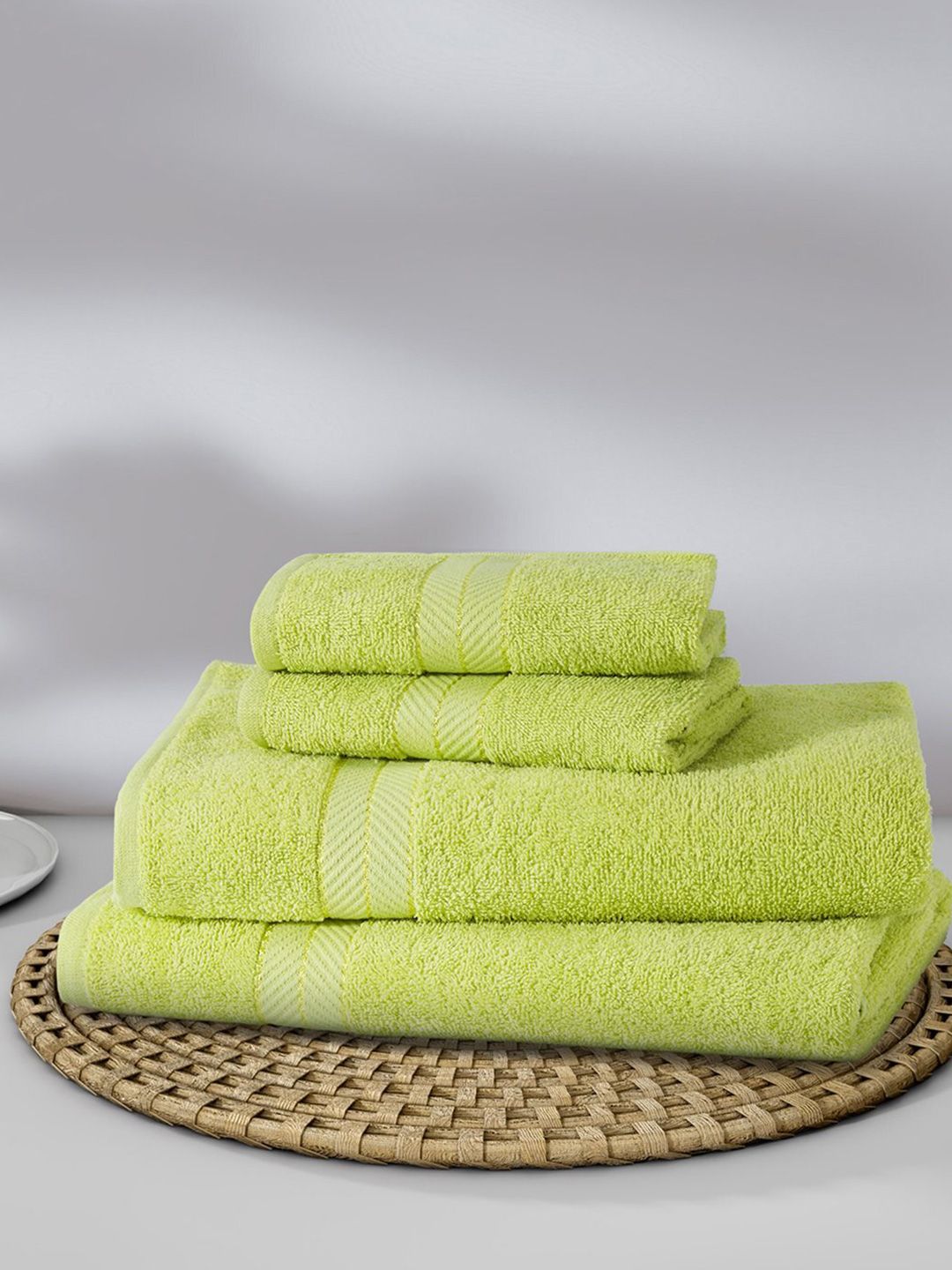 STELLAR HOME Lime Green 4 Piece Cotton 380 GSM Towel Set-image-34