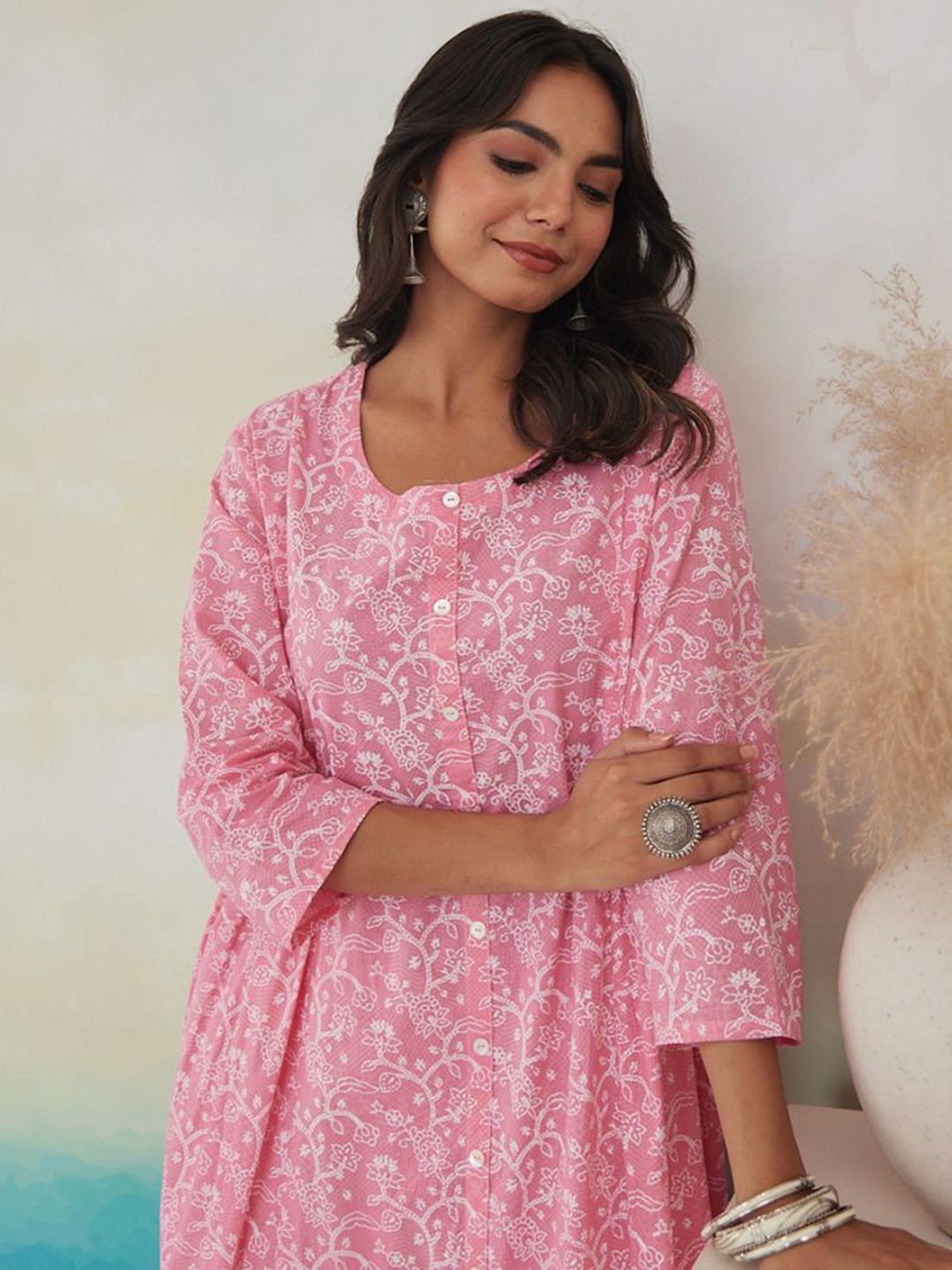 MAAND Women Floral Printed Cotton Kurta with Palazzo