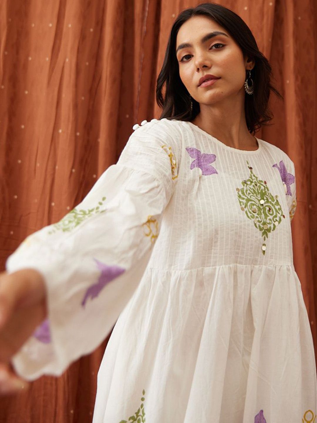 MAAND Women Floral Printed Cotton Kurta with Trousers