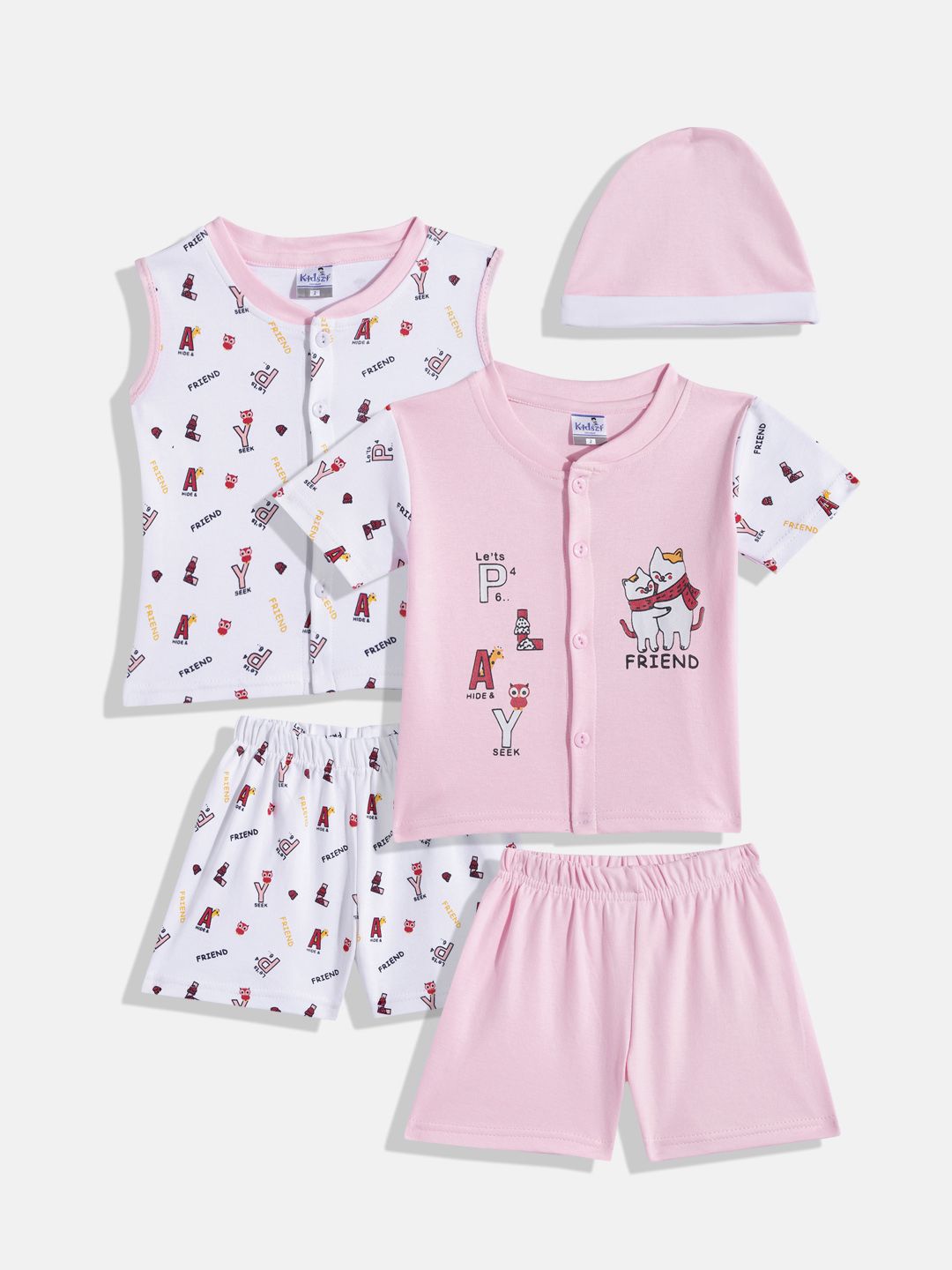 Kidszi Infant Boys Pack Of 2 Pure Cotton Jhabla With Shorts & Beanie-picture-38