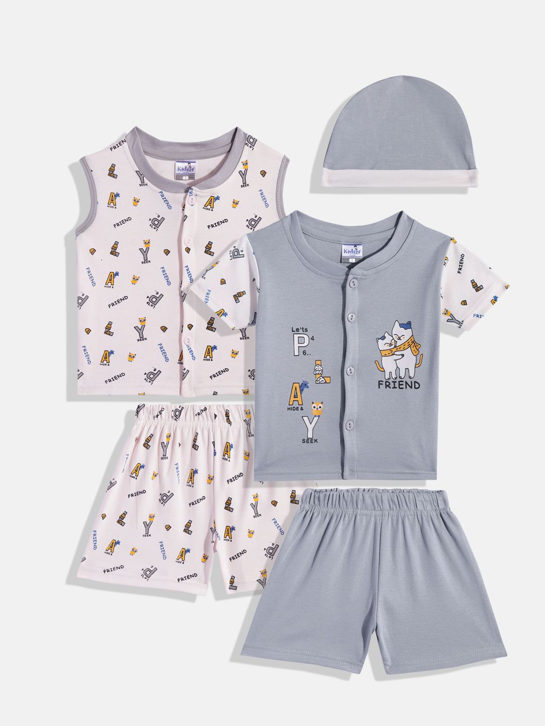 Kidszi Infant Boys Pure Cotton Typography Printed Shirt with Shorts-picture-54