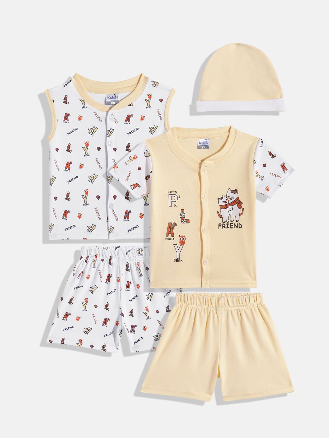 Kidszi Infant Boys Pack Of 2 Pure Cotton Jhabla With Shorts & Beanie-picture-25