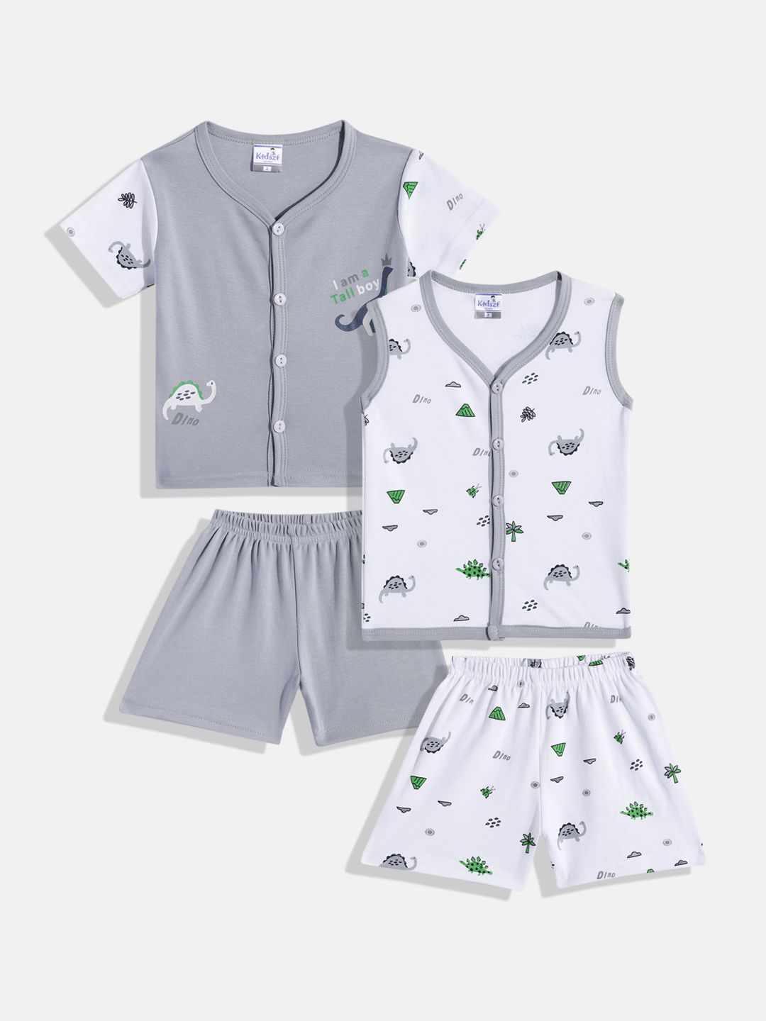 Kidszi Infant Boys Pack Of 2 Pure Cotton Jhabla With Shorts-picture-43