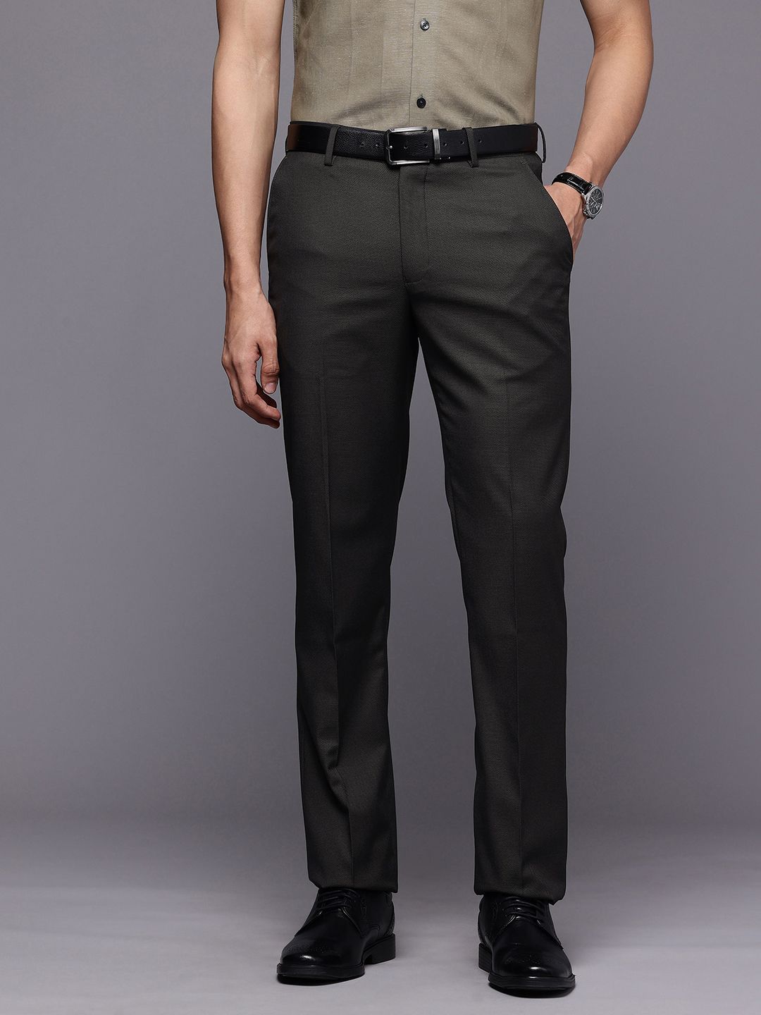 Louis Philippe Men Textured Slim Fit Formal Trousers-picture-28