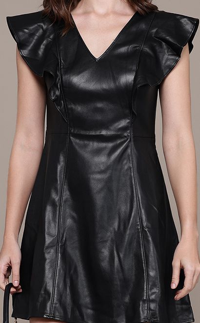 Buy GAP Faux Leather Flutter Sleeve Paneled A-Line Dress - Dresses for  Women 34837179 | Myntra