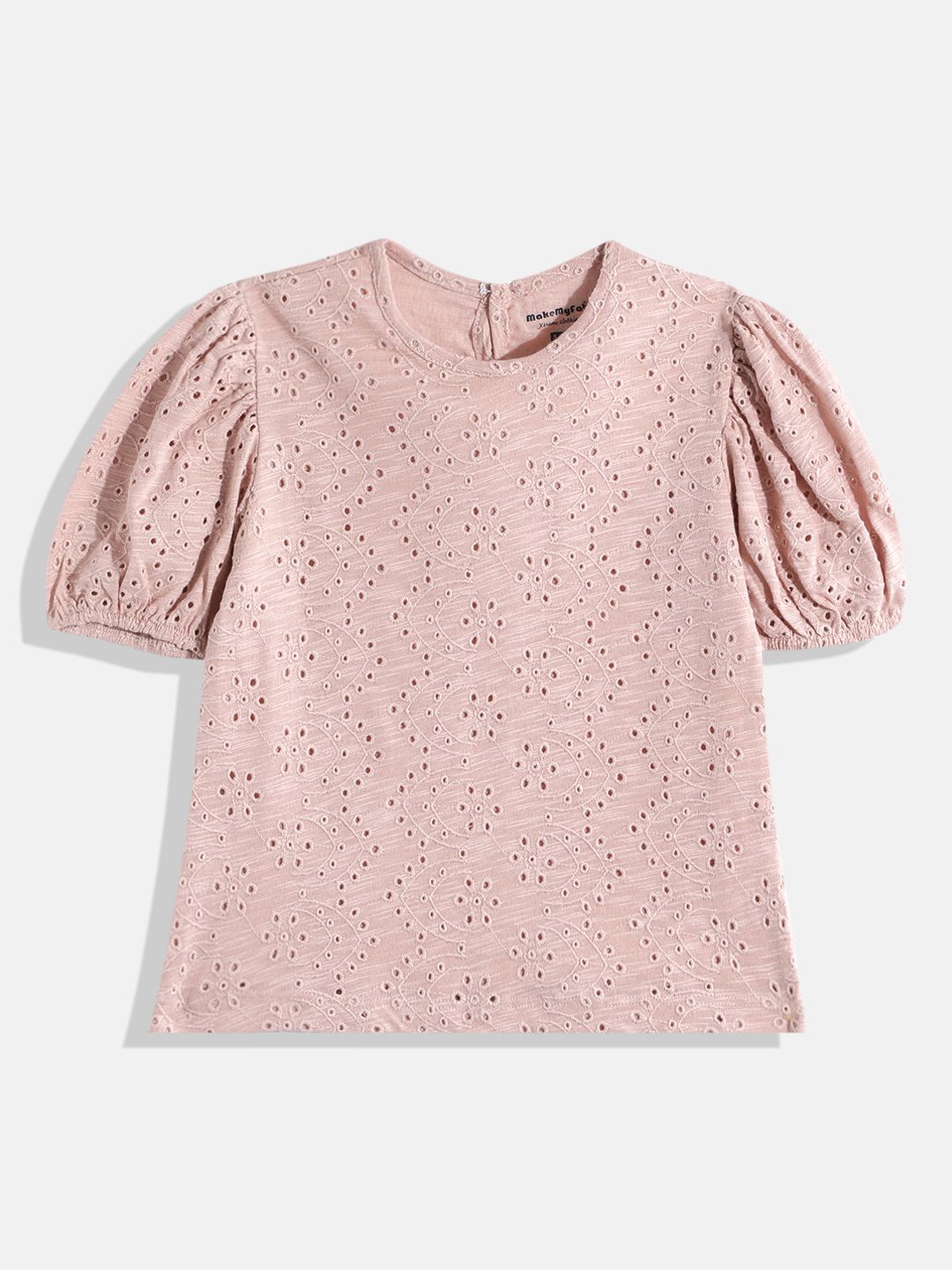 makemyfab Girls Floral Puff Sleeves Schiffli Top