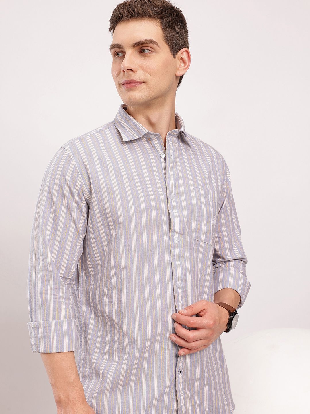 Nautica Men Striped Slim Fit Cotton Linen Shirt-picture-11