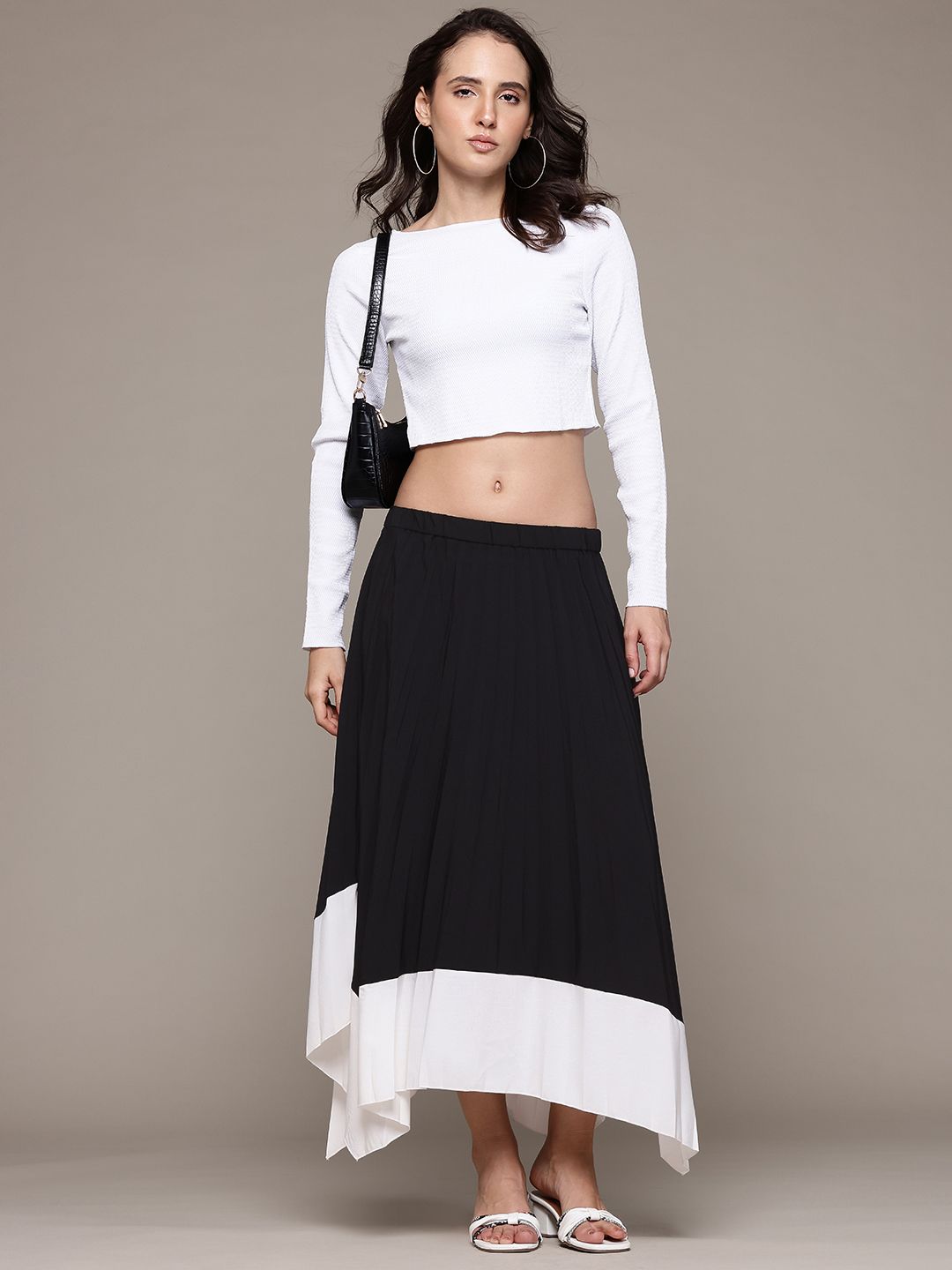 MANGO Colorblocked Pleated Midi Skirt-picture-27