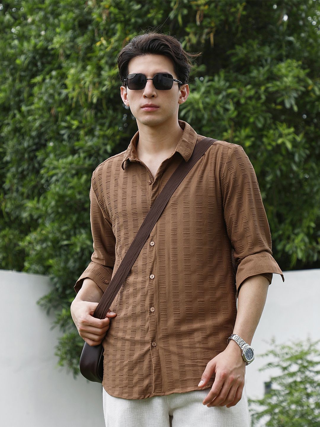 Campus Sutra Comfort Textured Spread Collar Casual Shirt-picture-22