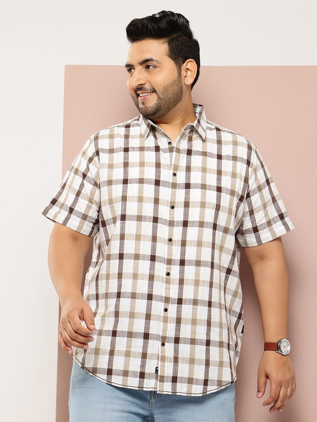 Thomas Scott Men Plus Size Premium Checked Pure Cotton Casual Shirt-picture-28