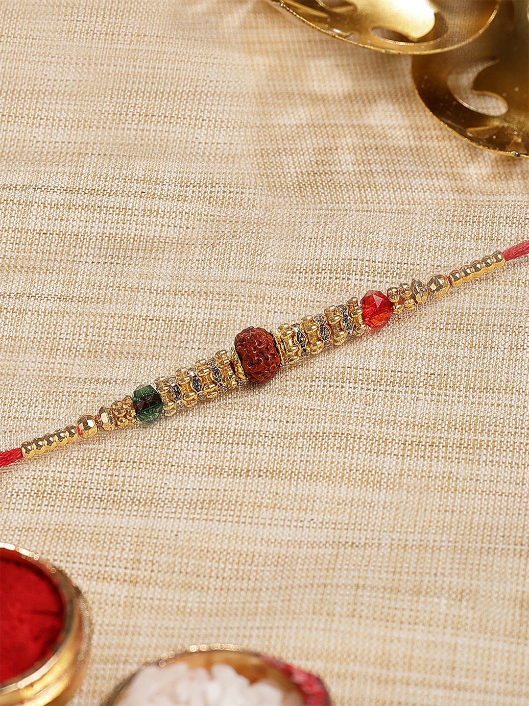 KARATCART Gold Plated Rudraksha Bhaiya Thread Rakhi With Roli Chawal-picture-17