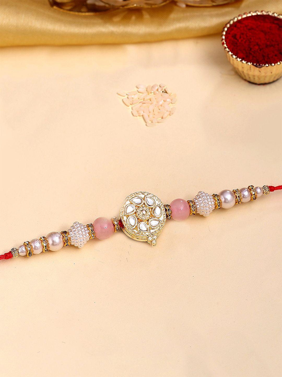 KARATCART Gold Plated Artificial Beads & Kundan Studded Thread Rakhi-picture-34