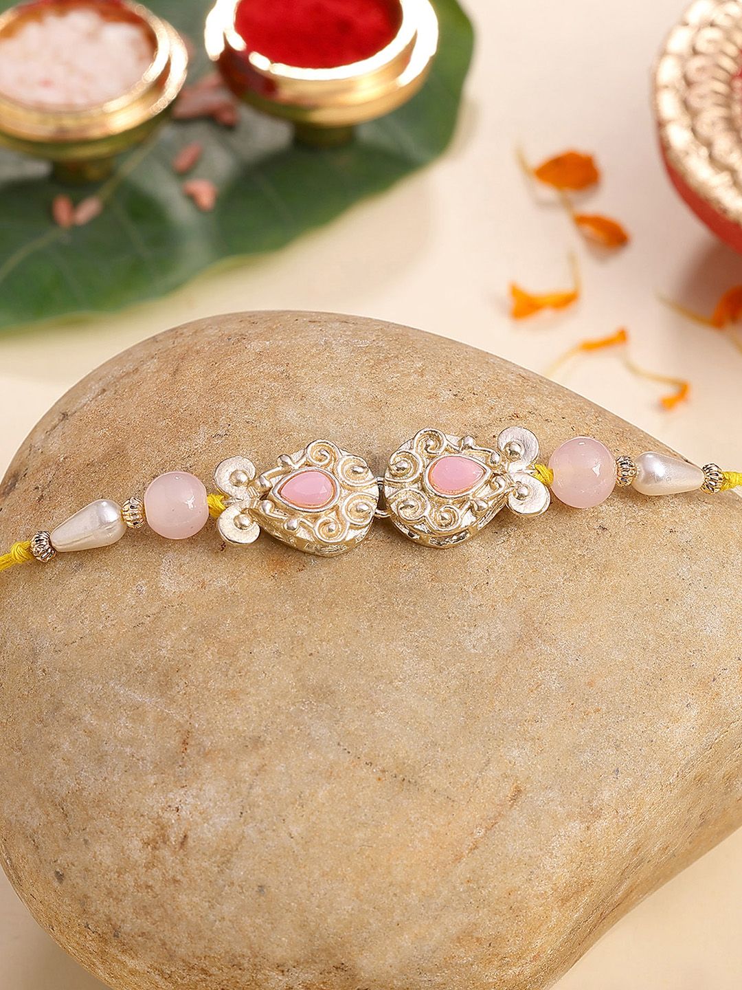 KARATCART Gold Plated Artificial Beads & Kundan Studded Thread Rakhi-picture-41