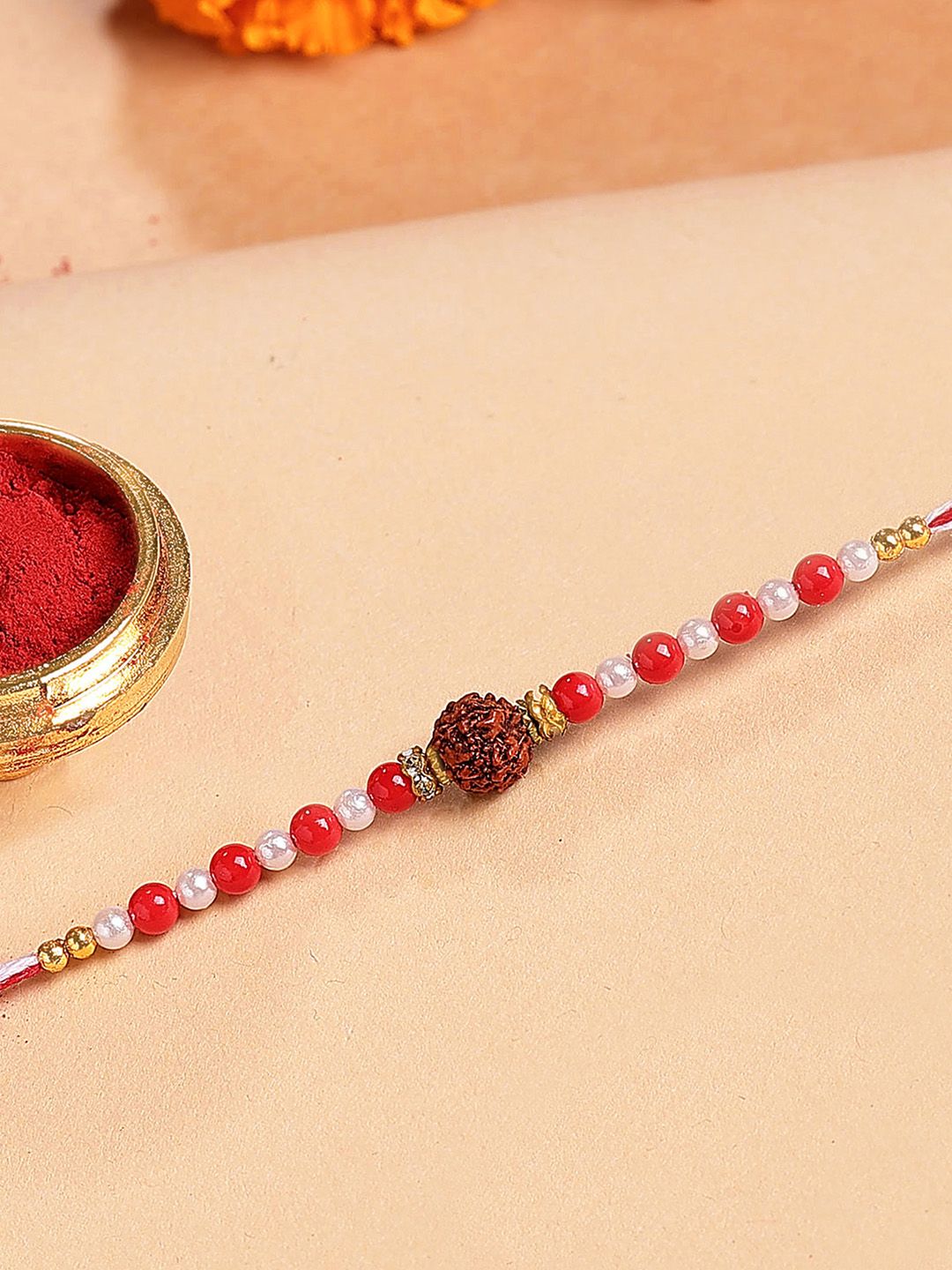 KARATCART Beaded Rudraksha Bhaiya Thread Rakhi With Roli Chawal-picture-18